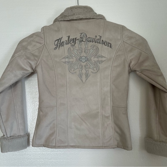 Womens Harley-Davidson jacket beige taupe, faux suede, sherpa lining. size small - Picture 7 of 11